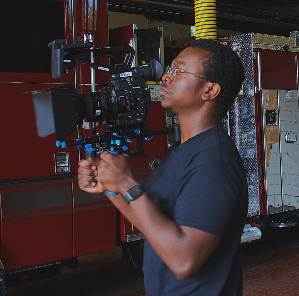 Rydrea Walker filming inside a fire station